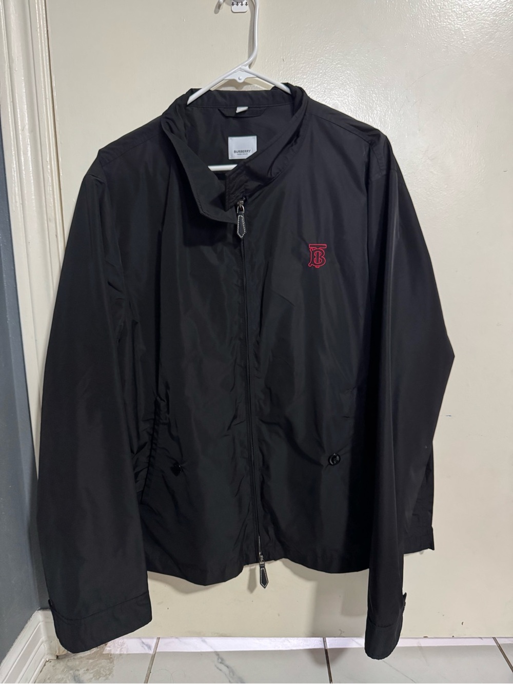 Burberry Black Windbreaker with Red Monogram